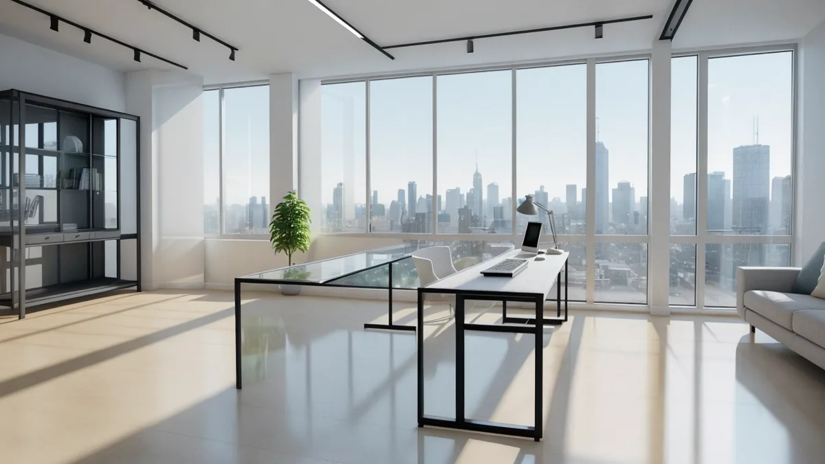 Architecture 3D rendering workflow showing blueprint to photorealistic visualization transformation in a professional rendering studio