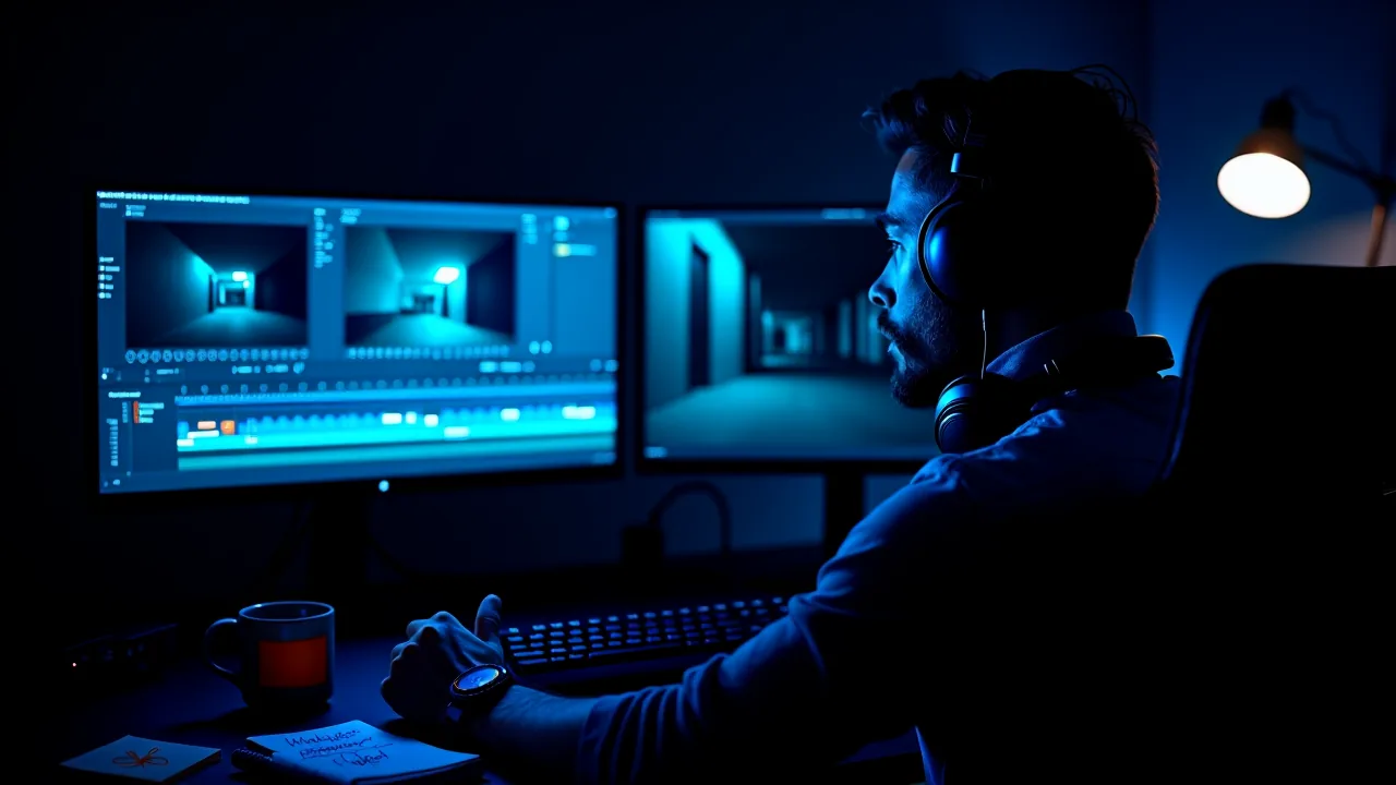 Editor reviewing 3D walkthrough shot durations on a video timeline