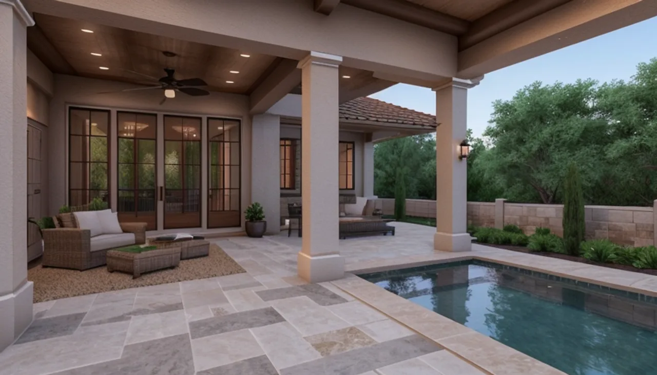 Rendimension concept render of a home addition in Lakeway, TX, transitional Texas style.