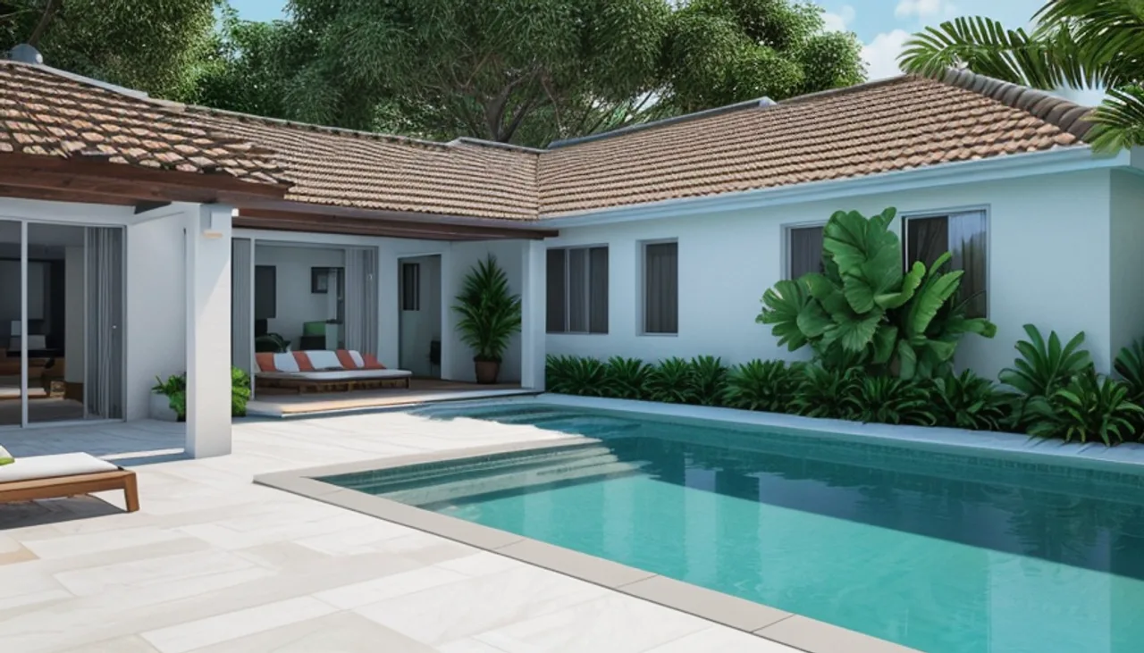 Rendimension concept render of a backyard pool in Aqualane Shores, FL, coastal contemporary style.