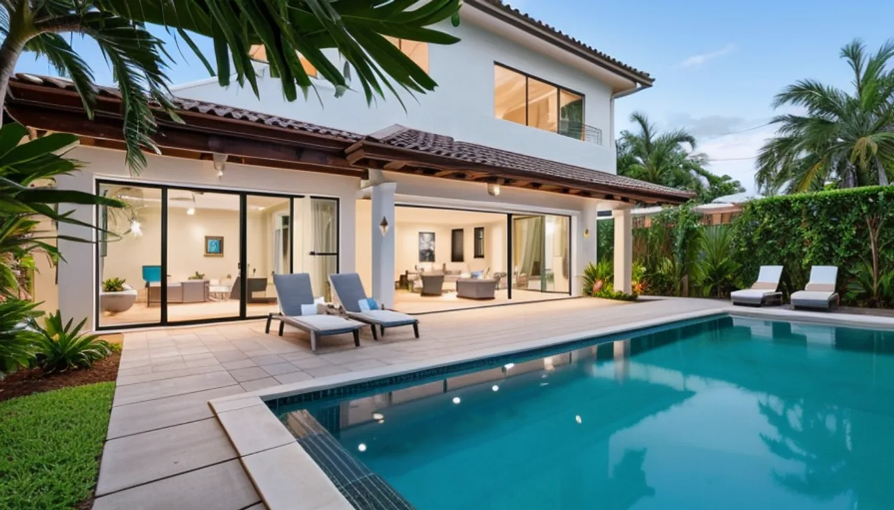 Rendimension concept render of a backyard pool in Las Olas, FL, coastal contemporary style.
