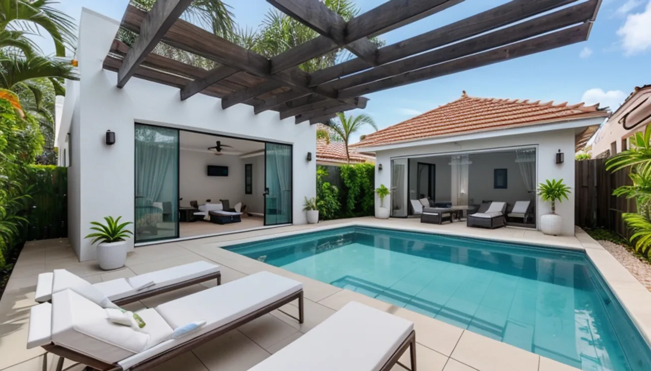 Rendimension concept render of a backyard pool in Naples, FL, coastal contemporary style.