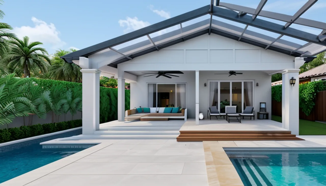 Rendimension concept render of a backyard pool in Palm Beach, FL, coastal contemporary style.