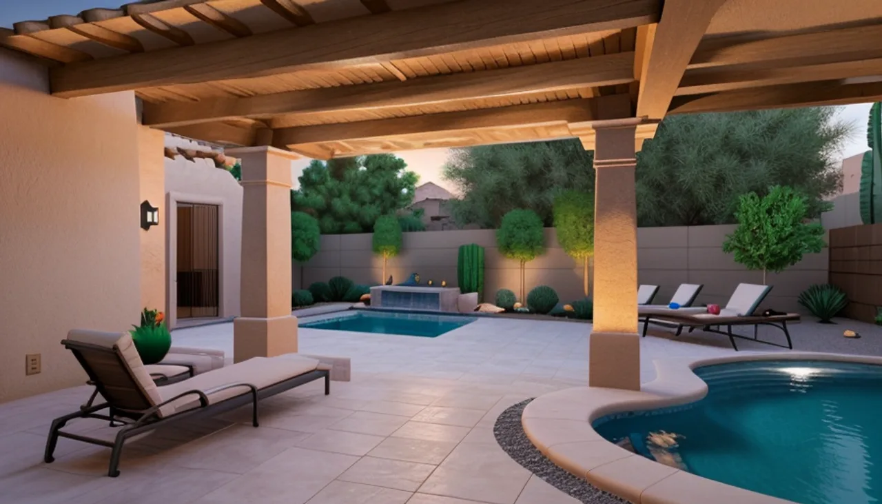 Rendimension concept render of a backyard pool in Paradise Valley, AZ, desert contemporary style.