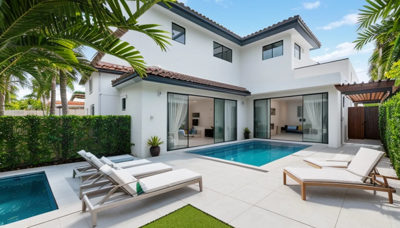 Rendimension concept render of a backyard pool in Parkland, FL, coastal contemporary style.