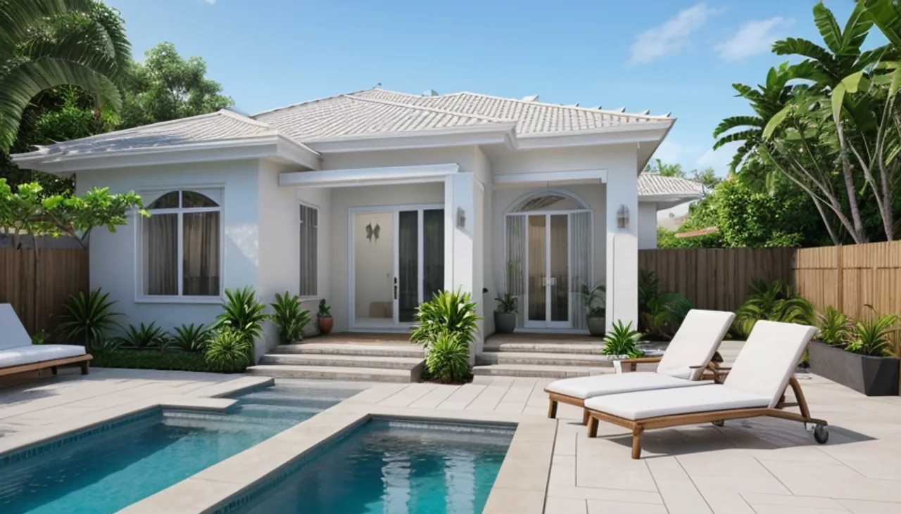 Rendimension concept render of a backyard pool in Pelican Bay, FL, coastal contemporary style.