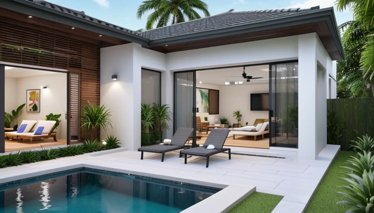 Rendimension concept render of a backyard pool in South Tampa, FL, coastal contemporary style.