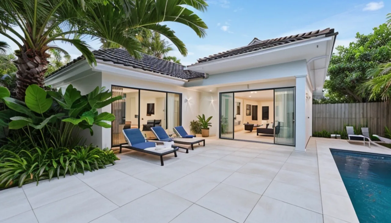 Rendimension concept render of a backyard pool in Tampa, FL, coastal contemporary style.