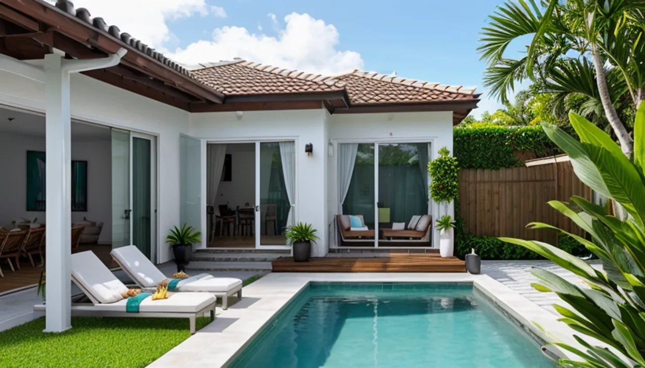 Rendimension concept render of a backyard pool in West Palm Beach, FL, coastal contemporary style.