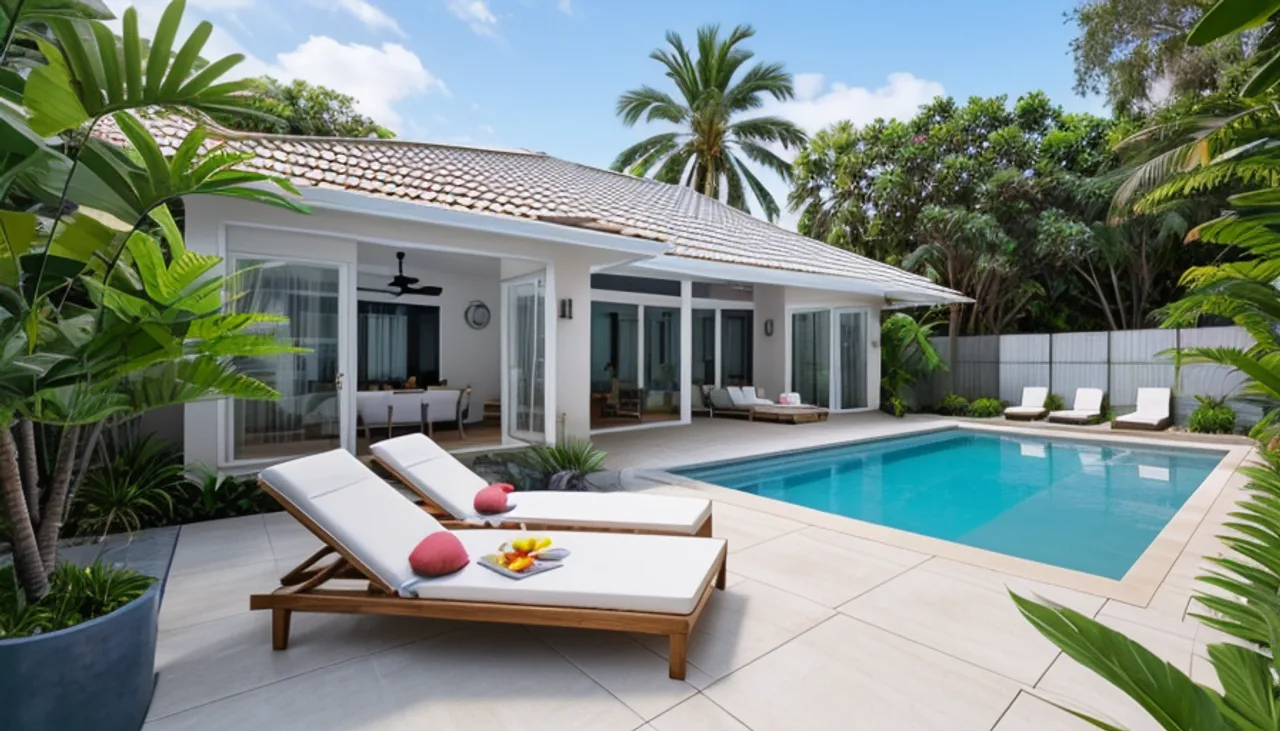 Rendimension concept render of a backyard pool in Westchase, FL, coastal contemporary style.