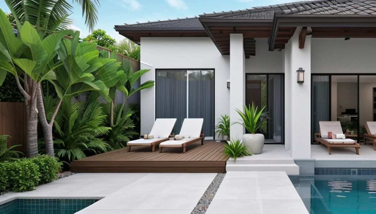Rendimension concept render of a backyard pool in Winter Park, FL, coastal contemporary style.