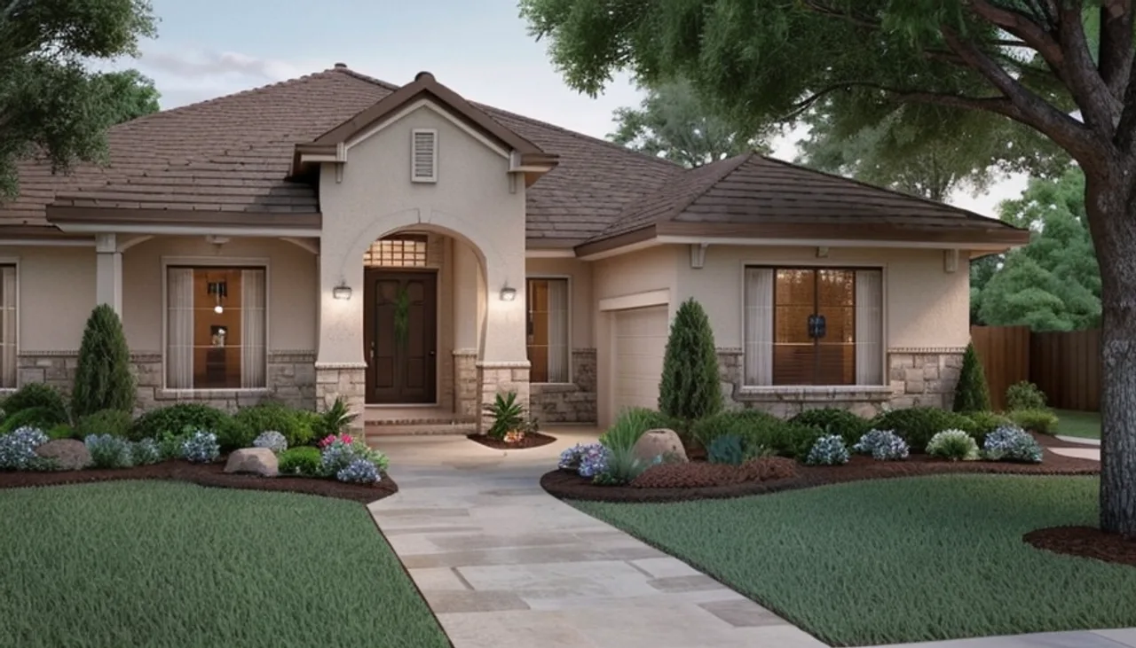 Rendimension concept render of a home exterior in Austin, TX, transitional Texas style.