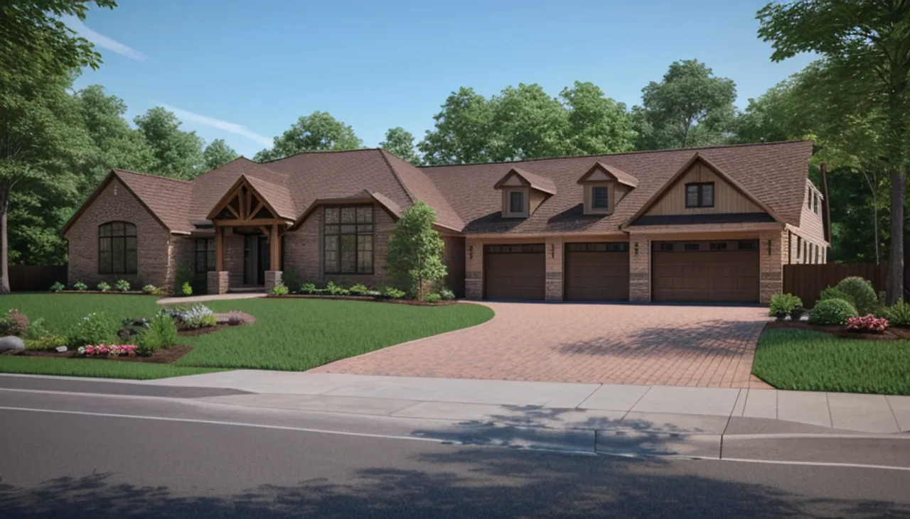 Rendimension concept render of a home exterior in Ballantyne, NC, transitional craftsman style.