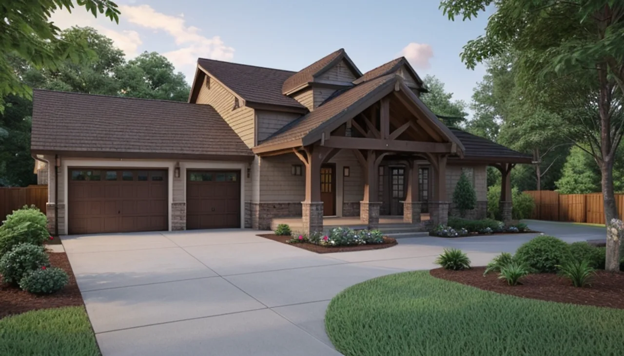 Rendimension concept render of a home exterior in Charlotte, NC, transitional craftsman style.