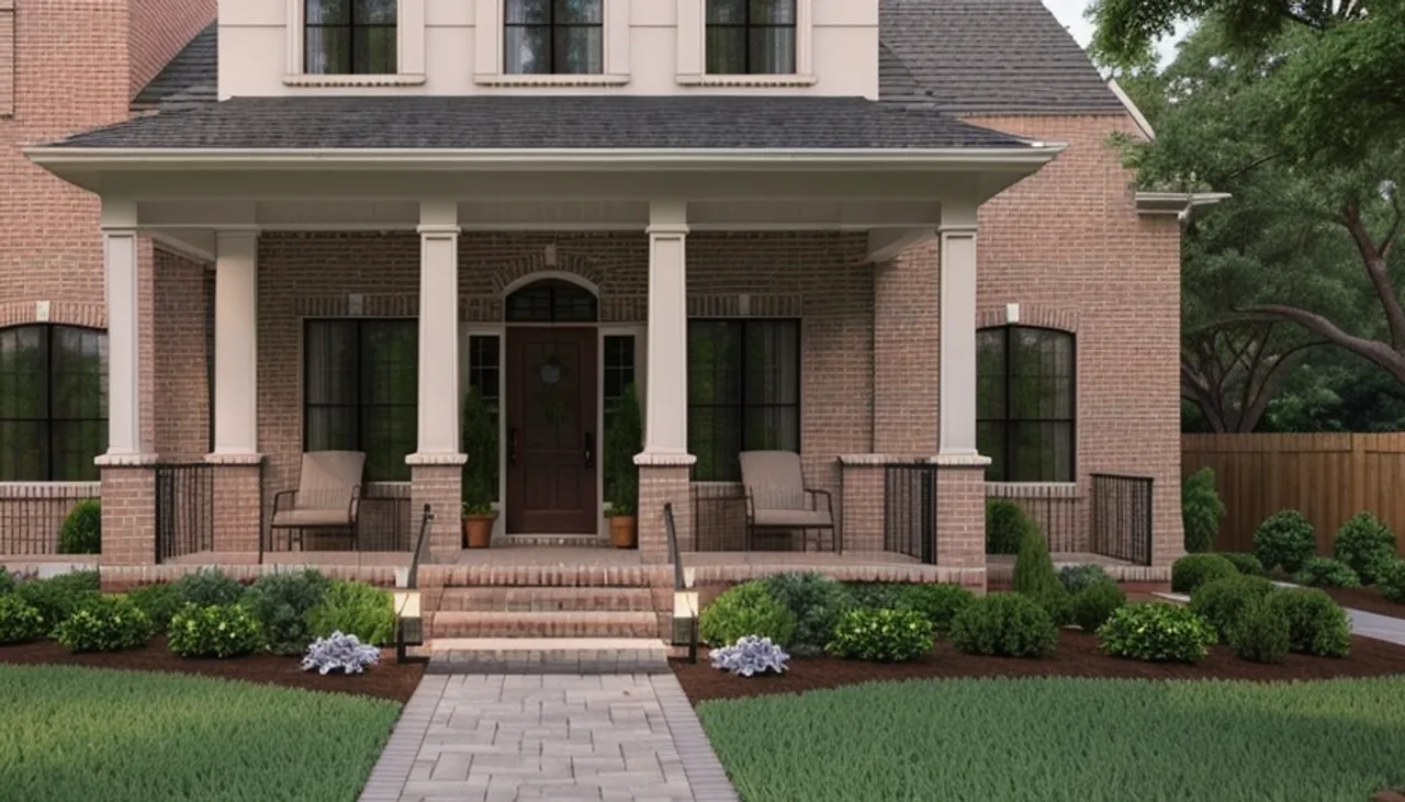 Rendimension concept render of a home exterior in Dallas-Fort Worth, TX, transitional Texas style.