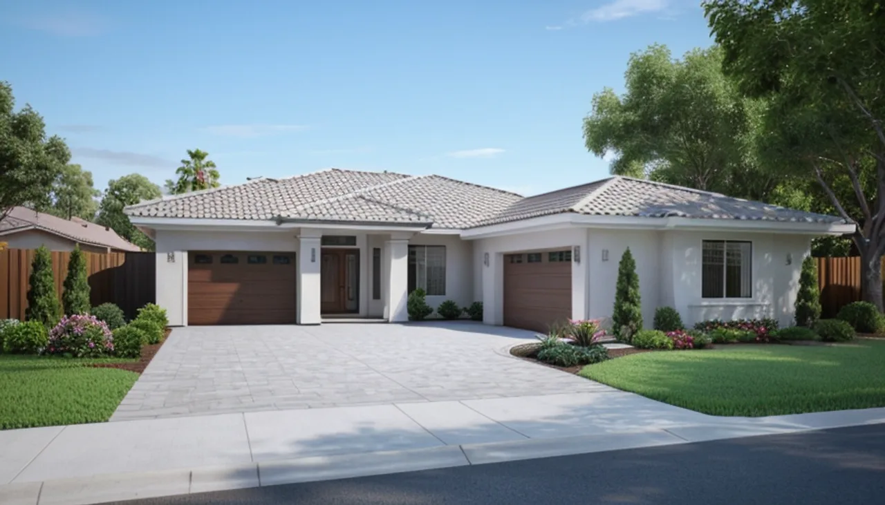 Rendimension concept render of a home exterior in Irvine, CA, modern California style.