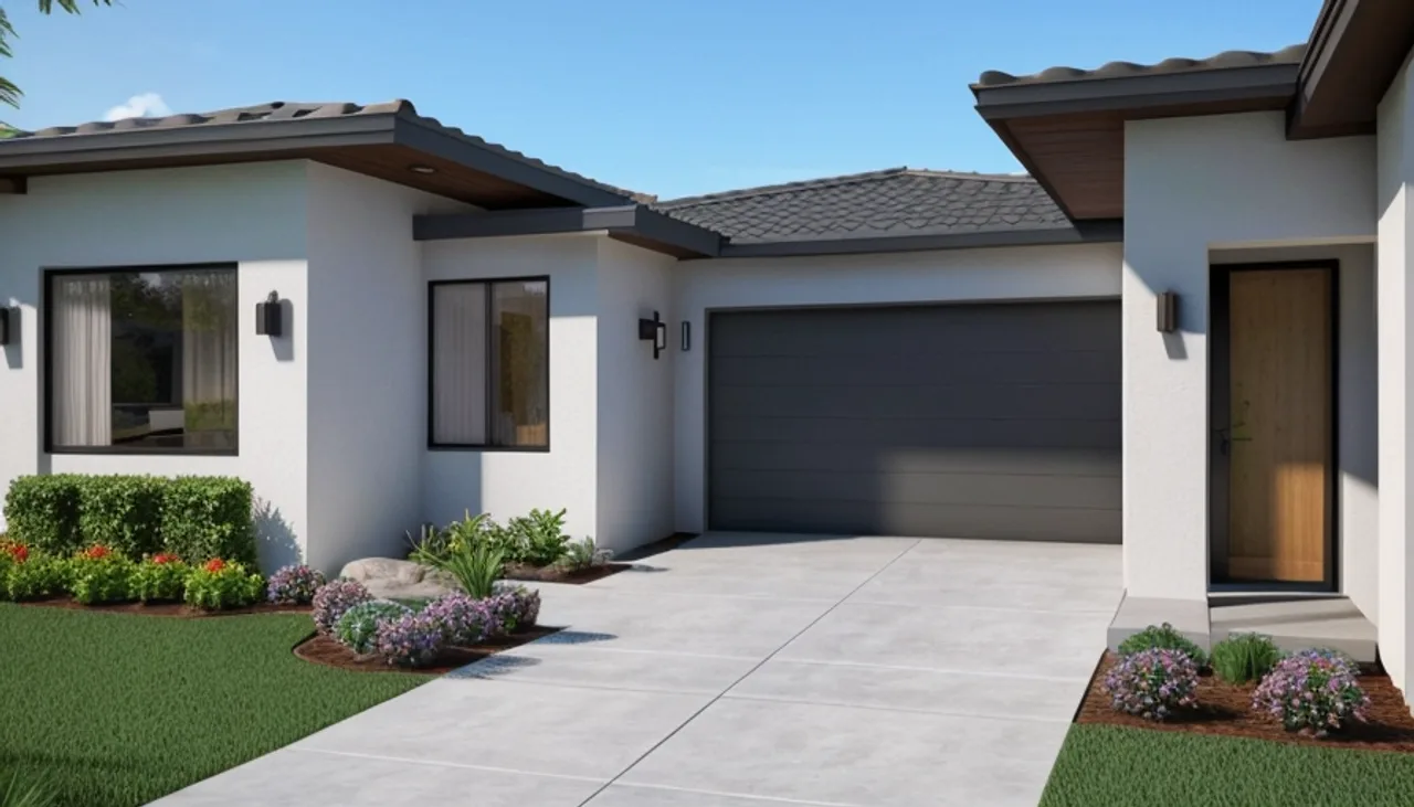 Rendimension concept render of a home exterior in La Jolla, CA, modern California style.