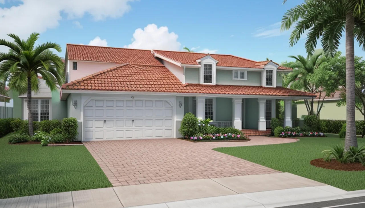 Rendimension concept render of a home exterior in Lake Nona, FL, coastal contemporary style.