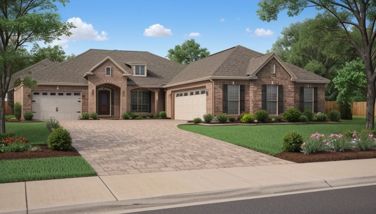 Rendimension concept render of a home exterior in Lakeway, TX, transitional Texas style.