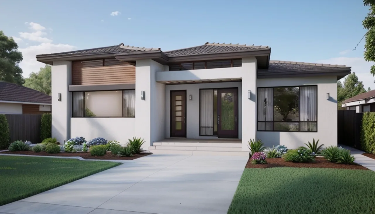 Rendimension concept render of a home exterior in Los Gatos, CA, modern California style.