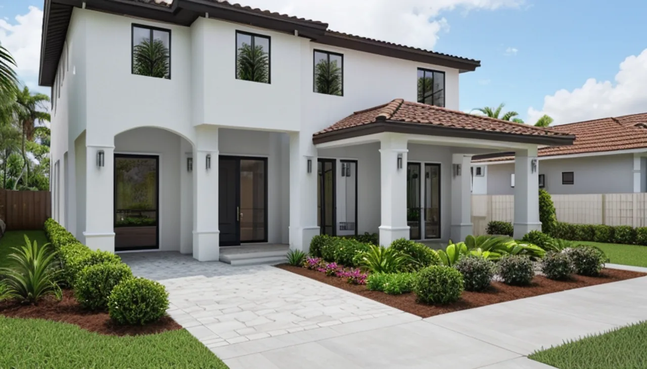 Rendimension concept render of a home exterior in Naples, FL, coastal contemporary style.