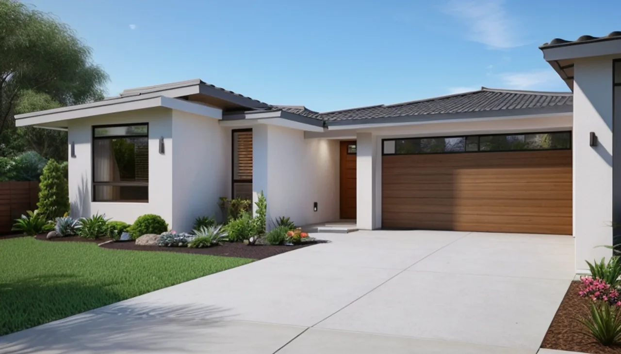 Rendimension concept render of a home exterior in Orange County, CA, modern California style.