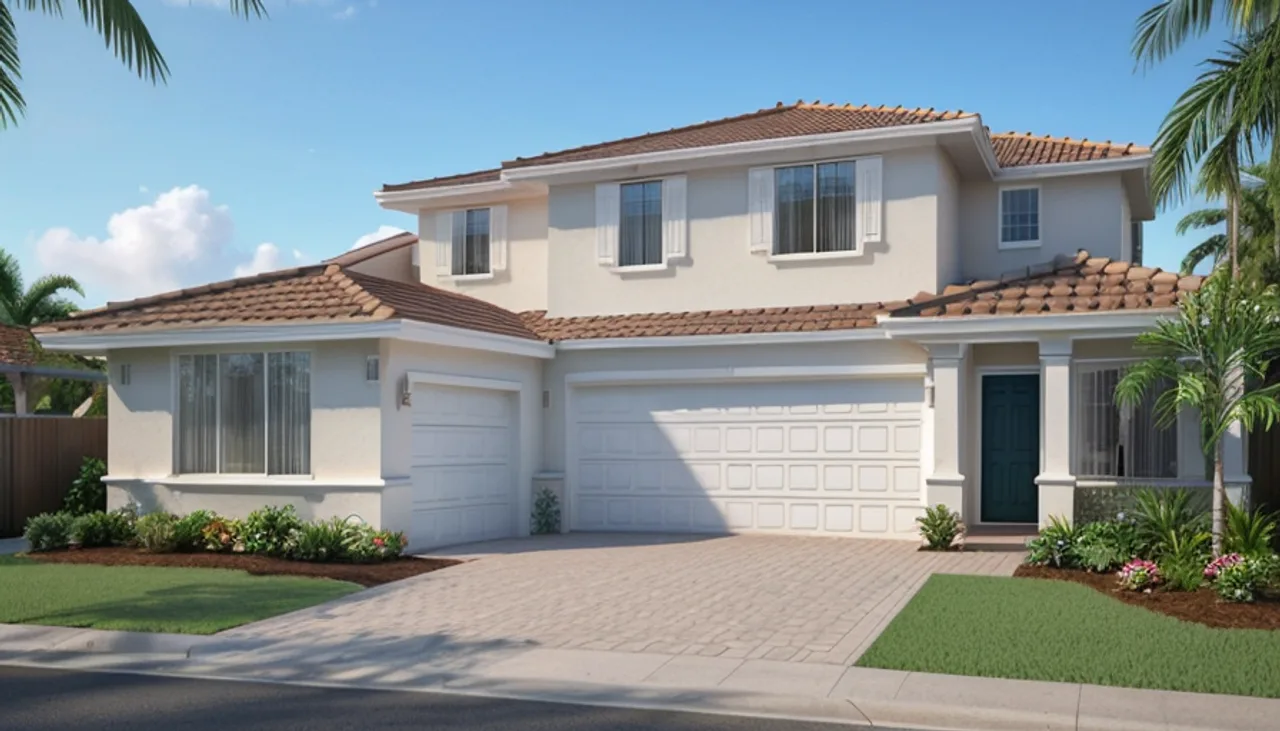 Rendimension concept render of a home exterior in Pelican Bay, FL, coastal contemporary style.