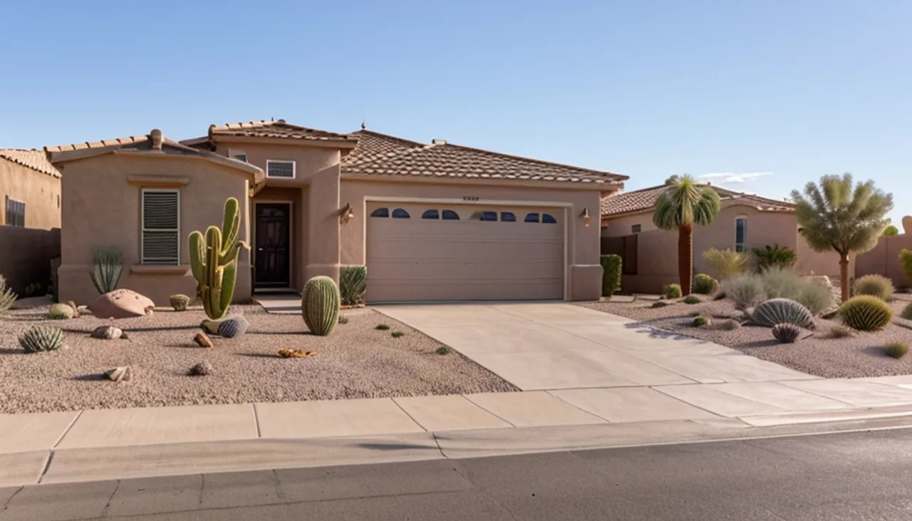 Rendimension concept render of a home exterior in Phoenix, AZ, desert contemporary style.