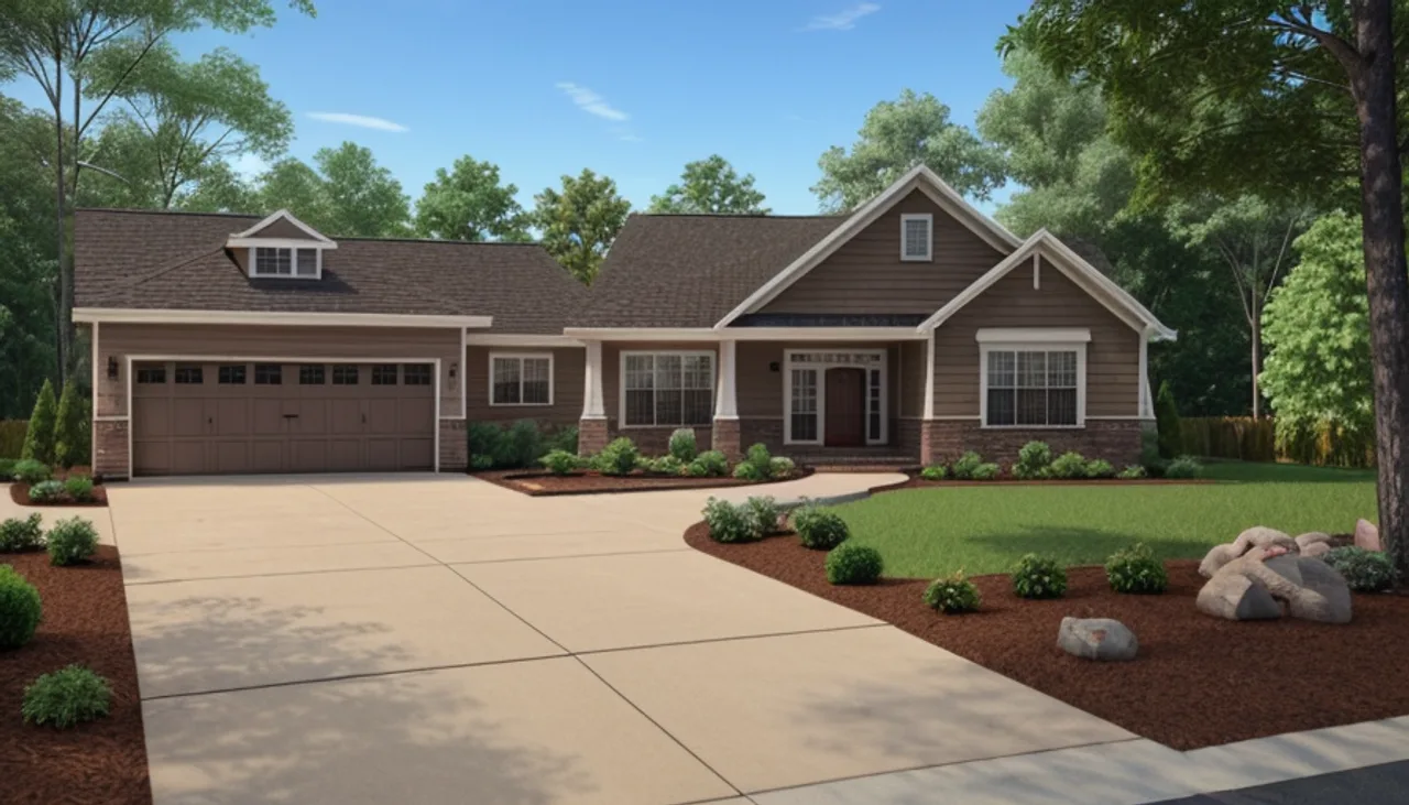 Rendimension concept render of a home exterior in Raleigh-Durham, NC, transitional craftsman style.