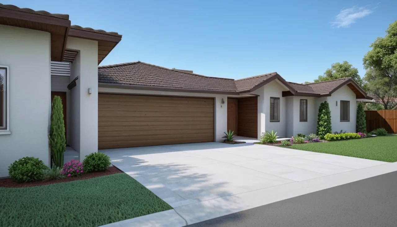 Rendimension concept render of a home exterior in San Jose, CA, modern California style.