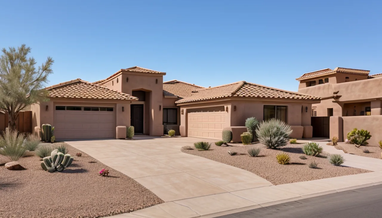 Rendimension concept render of a home exterior in Scottsdale, AZ, desert contemporary style.