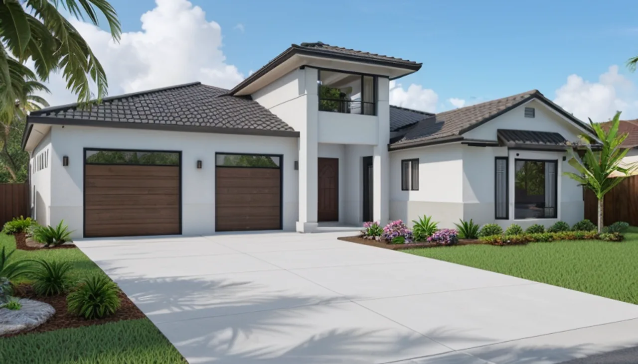 Rendimension concept render of a home exterior in South Tampa, FL, coastal contemporary style.