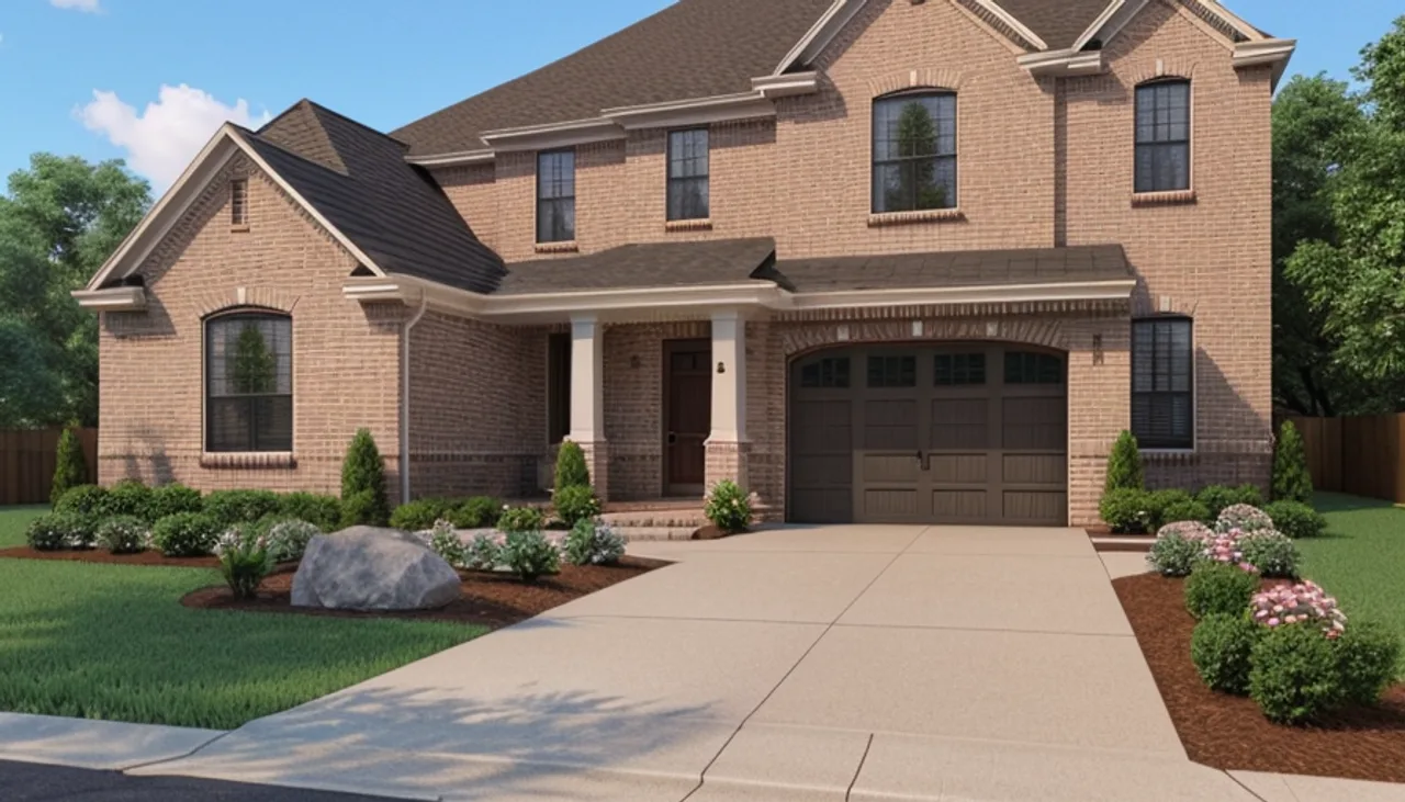 Rendimension concept render of a home exterior in West Lake Hills, TX, transitional Texas style.