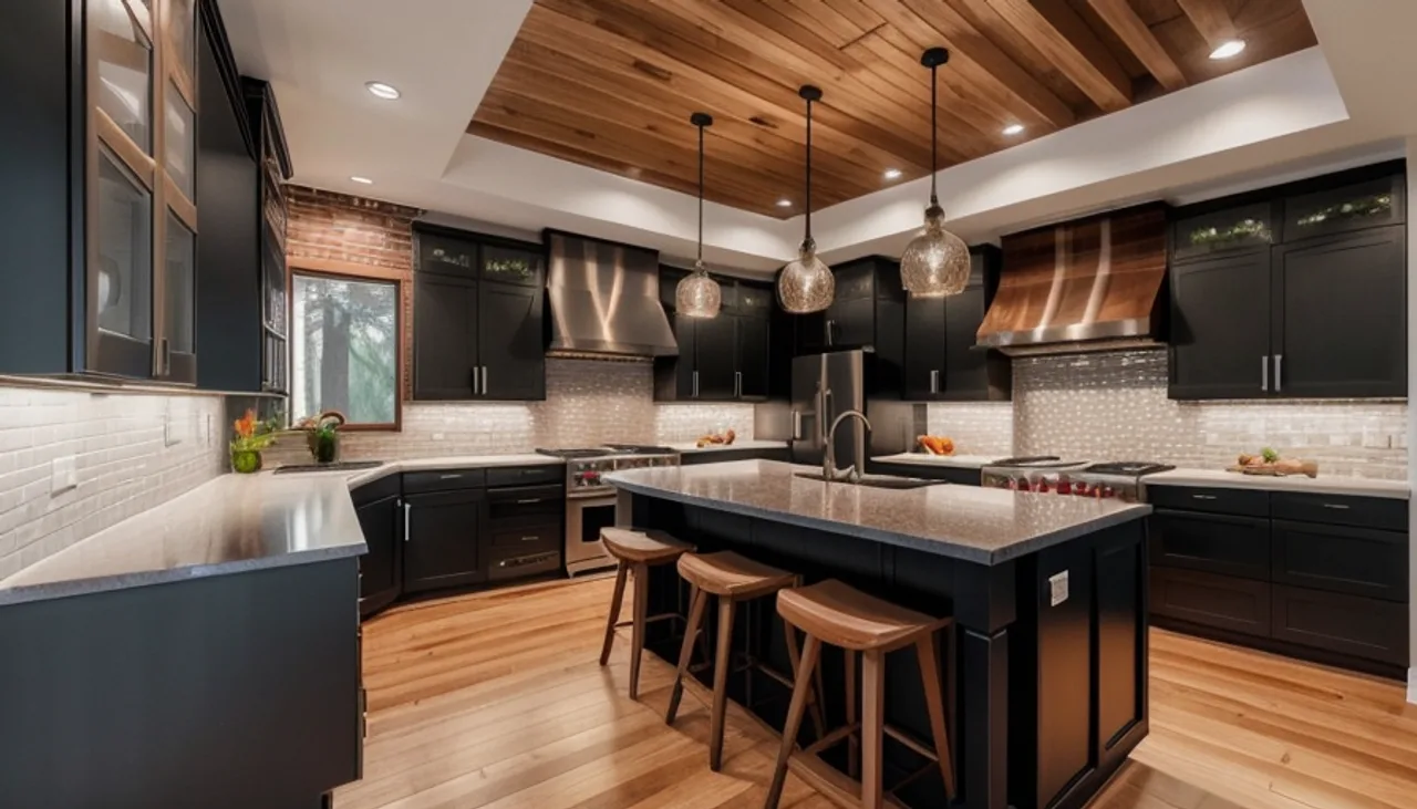 Rendimension concept render of a kitchen remodel in Apex, NC, transitional craftsman style.