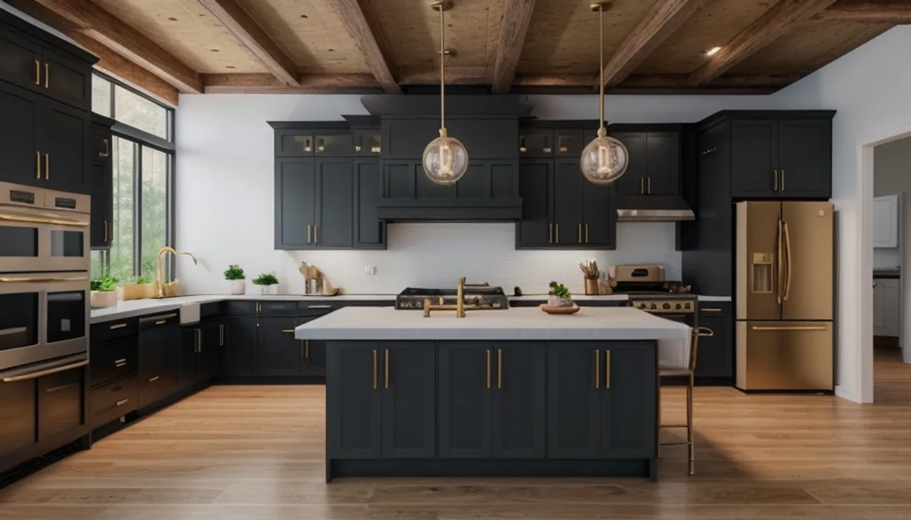 Rendimension concept render of a kitchen remodel in Belle Meade, TN, transitional farmhouse style.