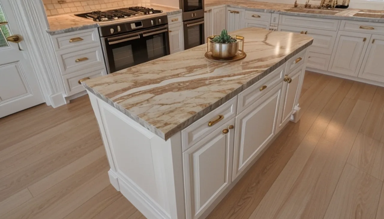 Rendimension concept render of a kitchen remodel in Brentwood, TN, transitional farmhouse style.