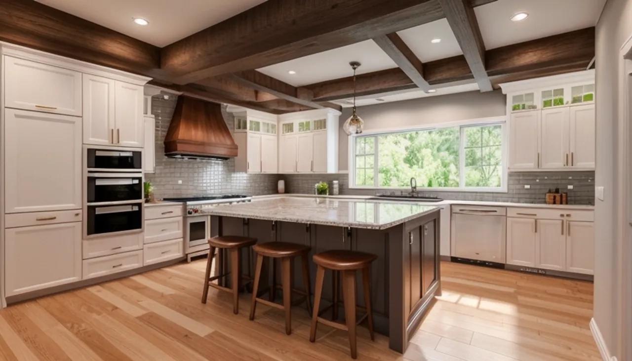 Rendimension concept render of a kitchen remodel in Charlotte, NC, transitional craftsman style.