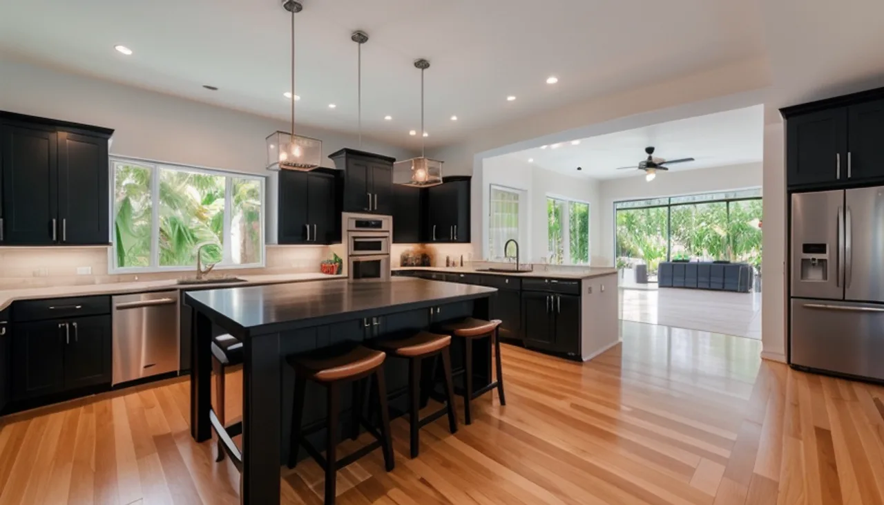 Rendimension concept render of a kitchen remodel in Coral Ridge, FL, coastal contemporary style.