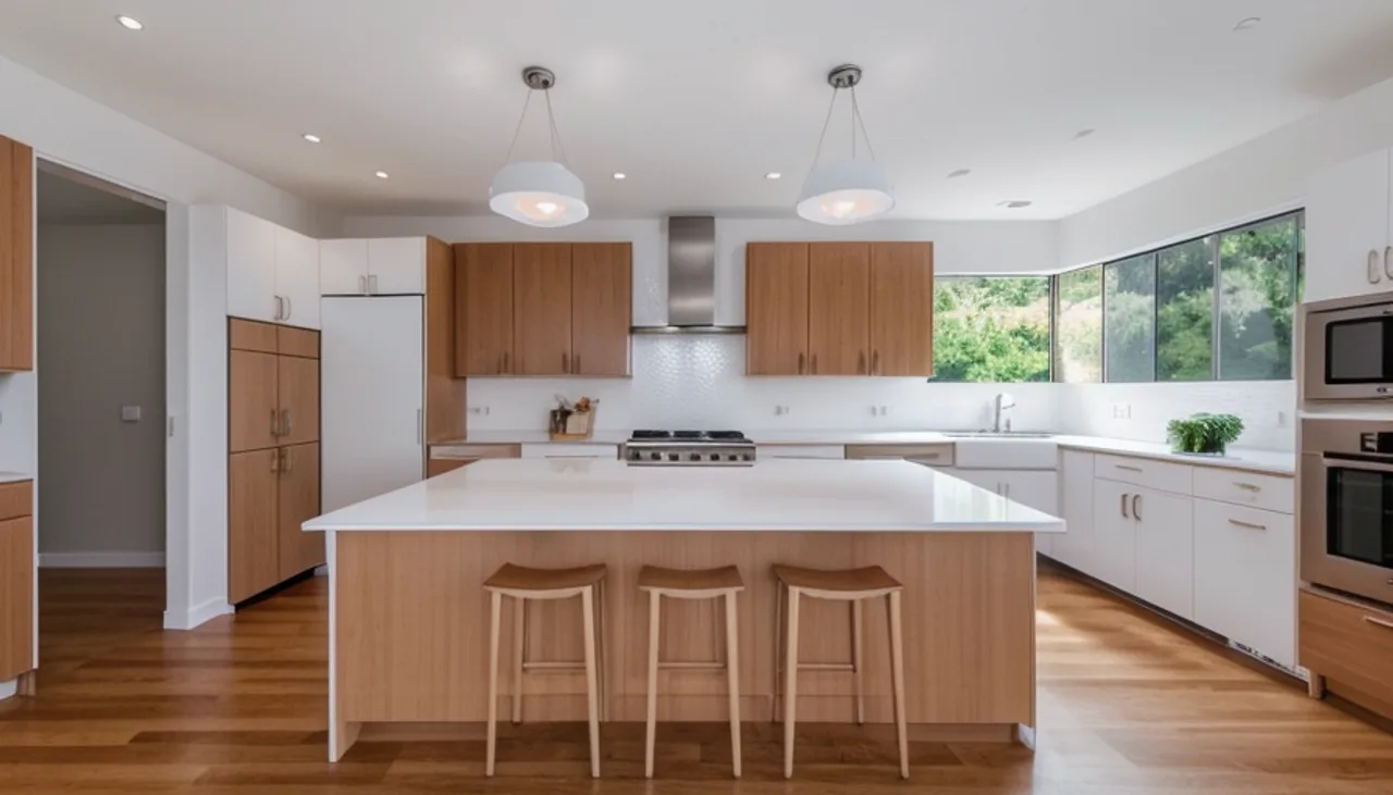 Rendimension concept render of a kitchen remodel in Cupertino, CA, modern California style.