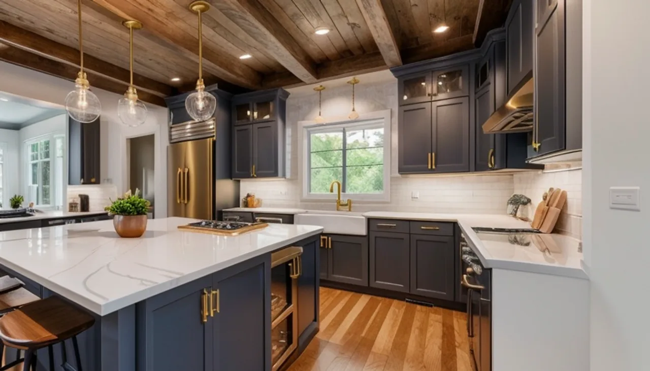 Rendimension concept render of a kitchen remodel in Forest Hills, TN, transitional farmhouse style.