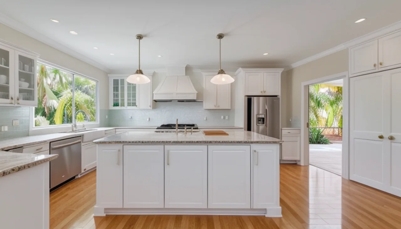 Rendimension concept render of a kitchen remodel in Fort Lauderdale, FL, coastal contemporary style.