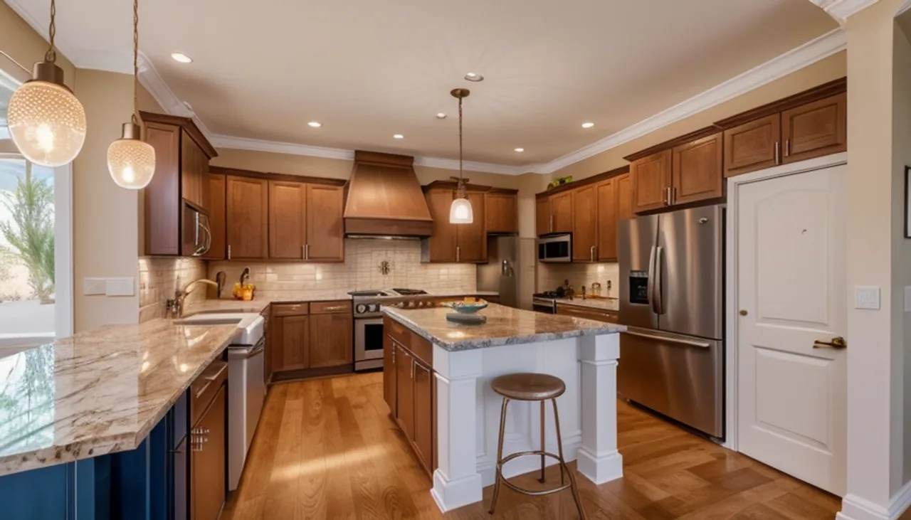 Rendimension concept render of a kitchen remodel in Gilbert, AZ, desert contemporary style.