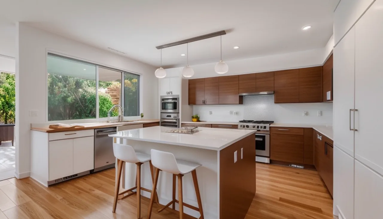 Rendimension concept render of a kitchen remodel in Los Gatos, CA, modern California style.