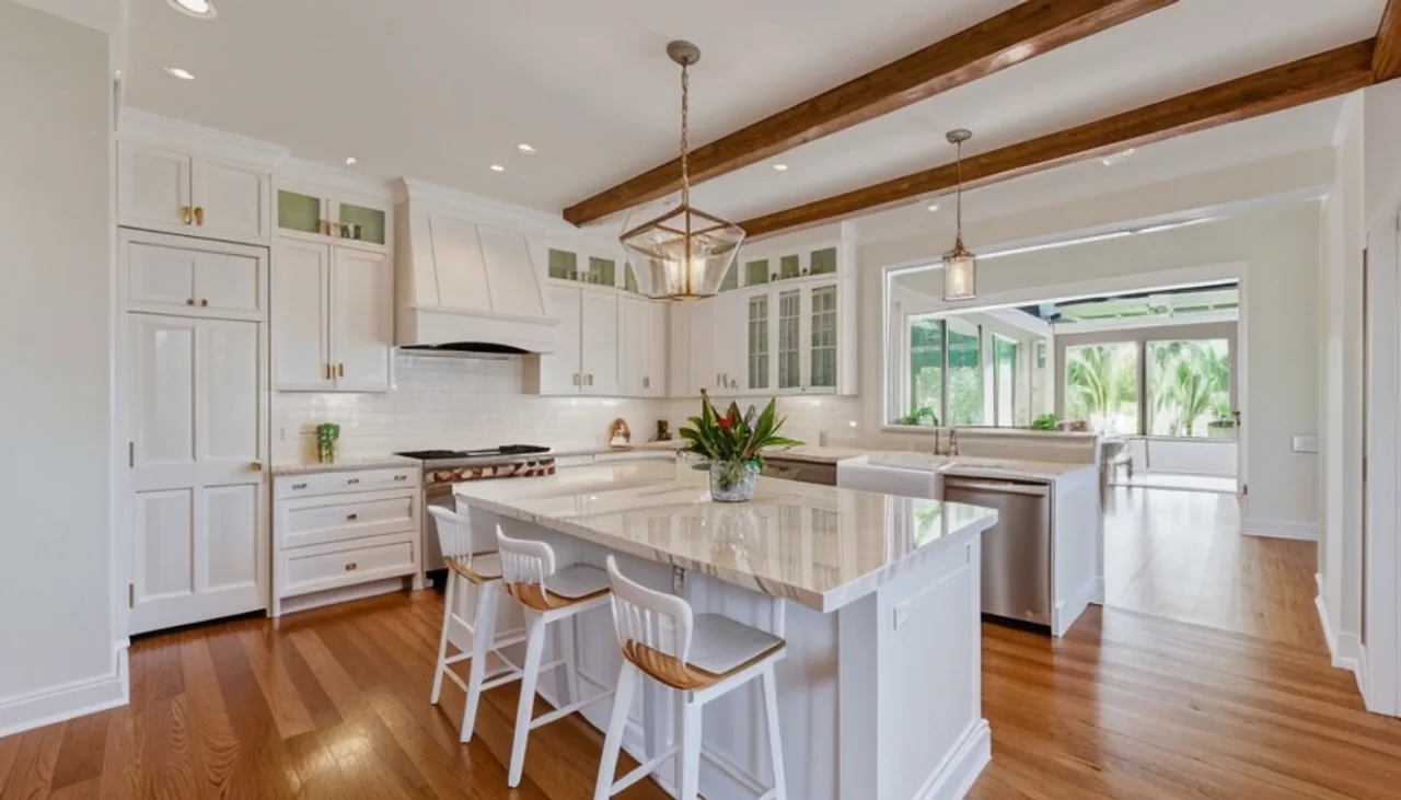 Rendimension concept render of a kitchen remodel in Parkland, FL, coastal contemporary style.