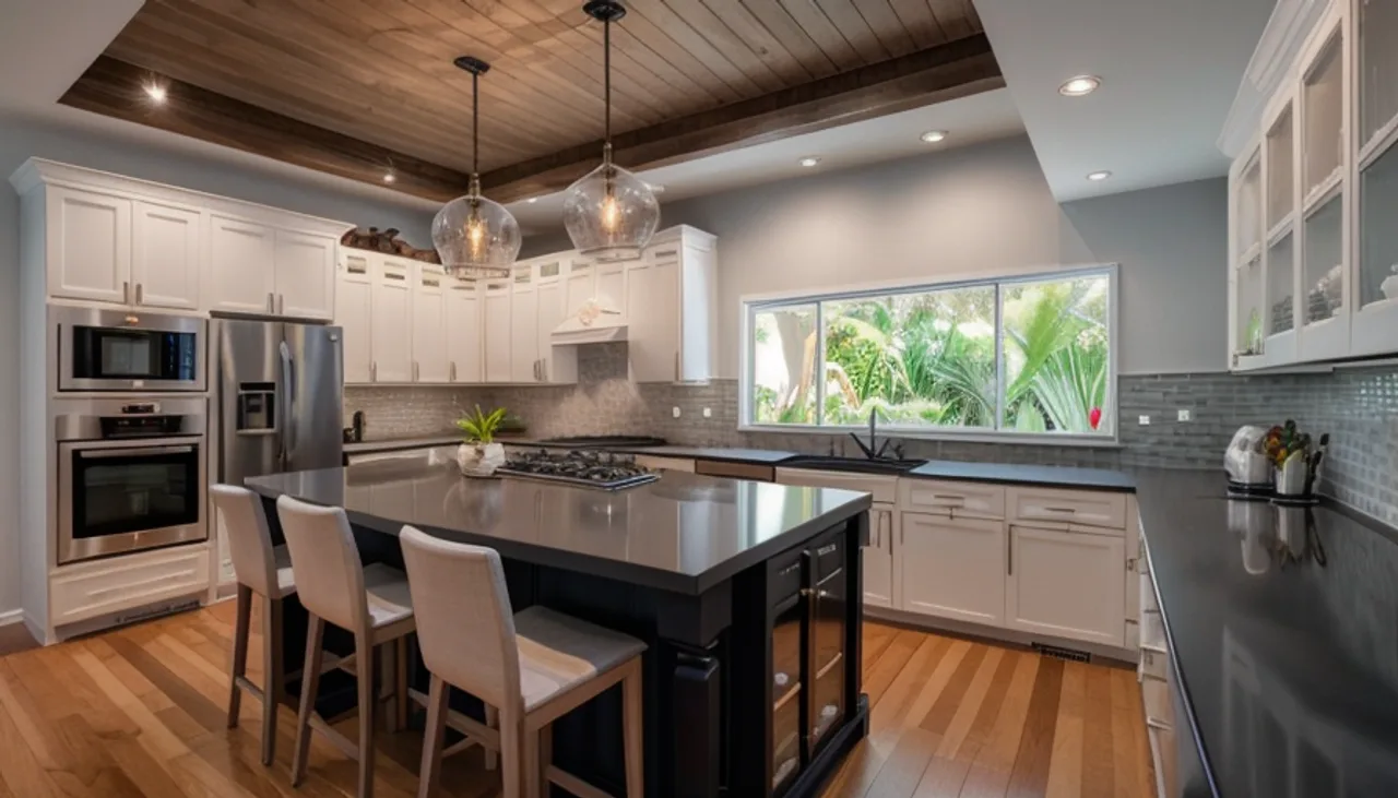 Rendimension concept render of a kitchen remodel in Port Royal, FL, coastal contemporary style.
