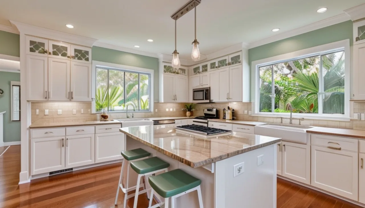 Rendimension concept render of a kitchen remodel in South Tampa, FL, coastal contemporary style.