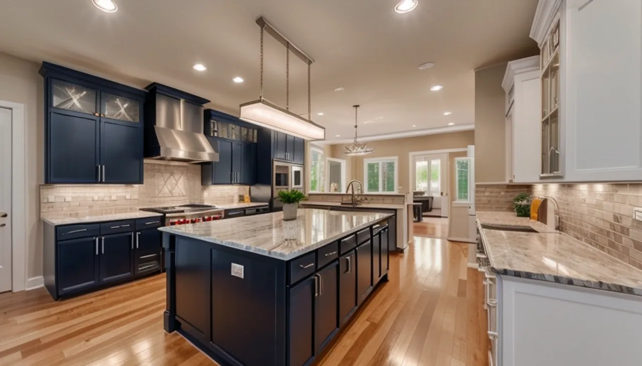 Rendimension concept render of a kitchen remodel in Southlake, TX, transitional Texas style.