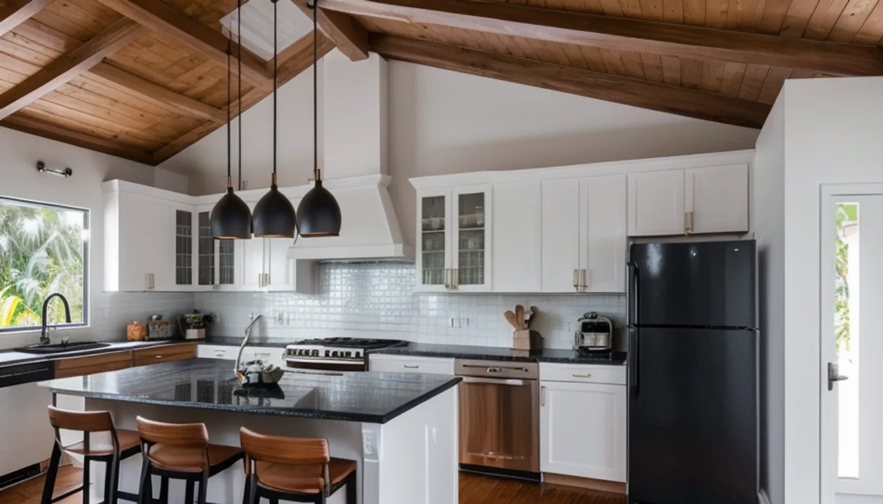 Rendimension concept render of a kitchen remodel in Westchase, FL, coastal contemporary style.