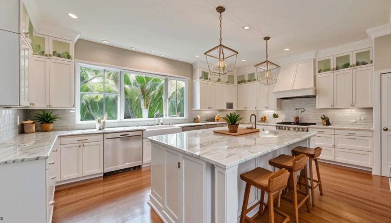 Rendimension concept render of a kitchen remodel in Winter Park, FL, coastal contemporary style.
