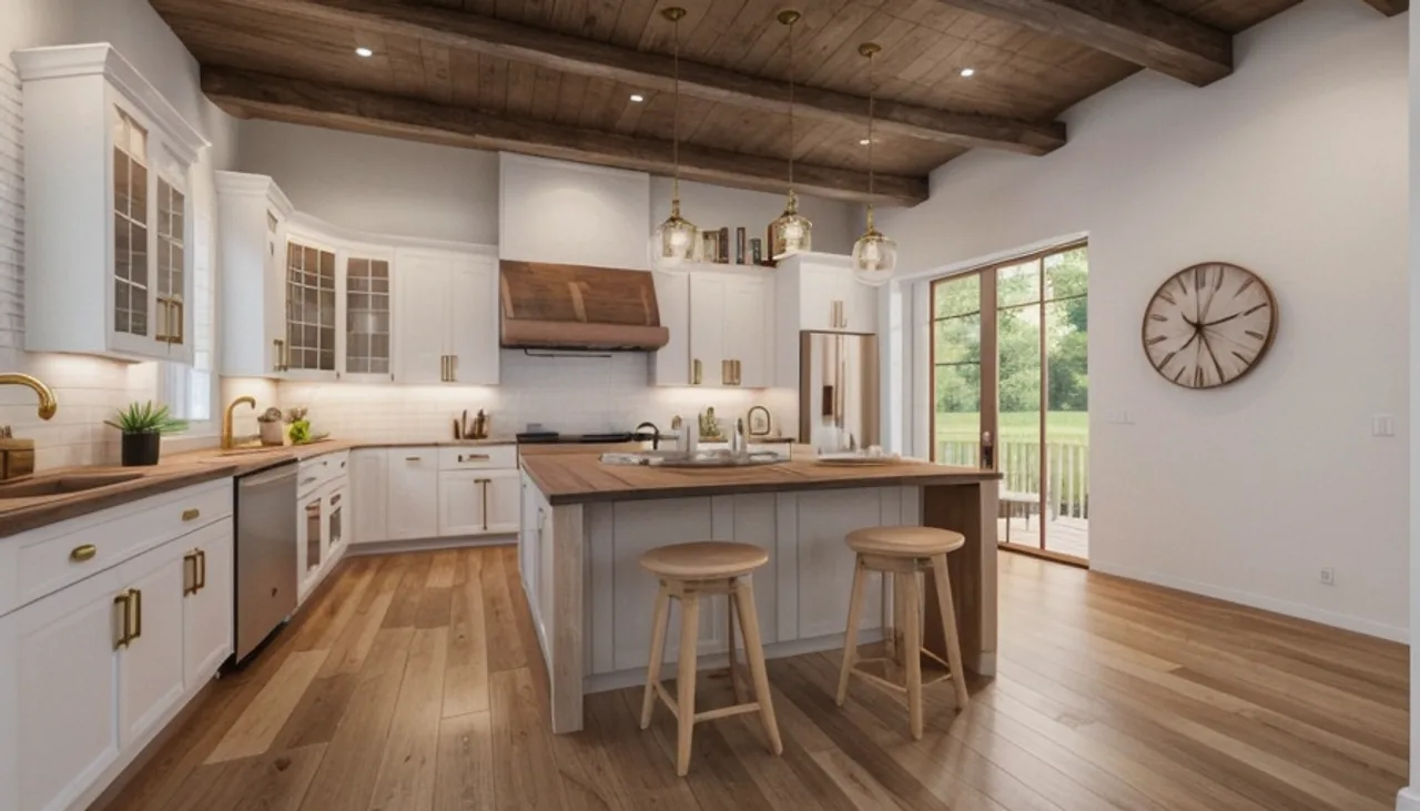 Rendimension concept render of a whole-home remodel in Nashville, TN, transitional farmhouse style.